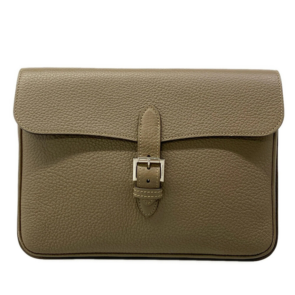 Moynat Gray Beige Leather Clutch Bag #306347M88B
